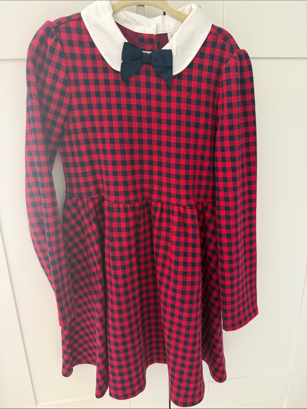 Janie and Jack Red and Black Plaid Dress with White Collar and Navy Bow